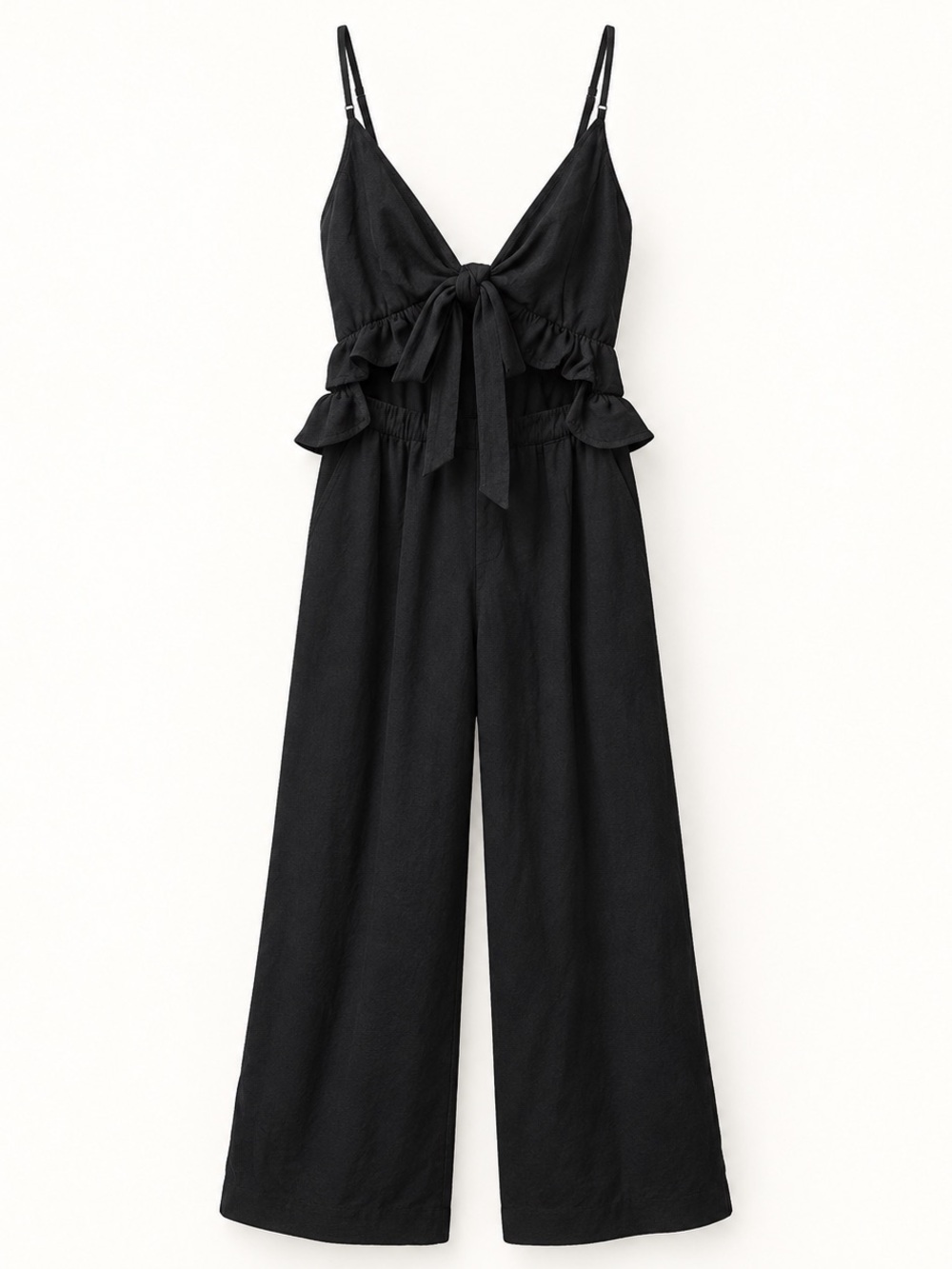FAVLUX Black Cutout Tie-Front Wide-Leg Jumpsuit Size Large